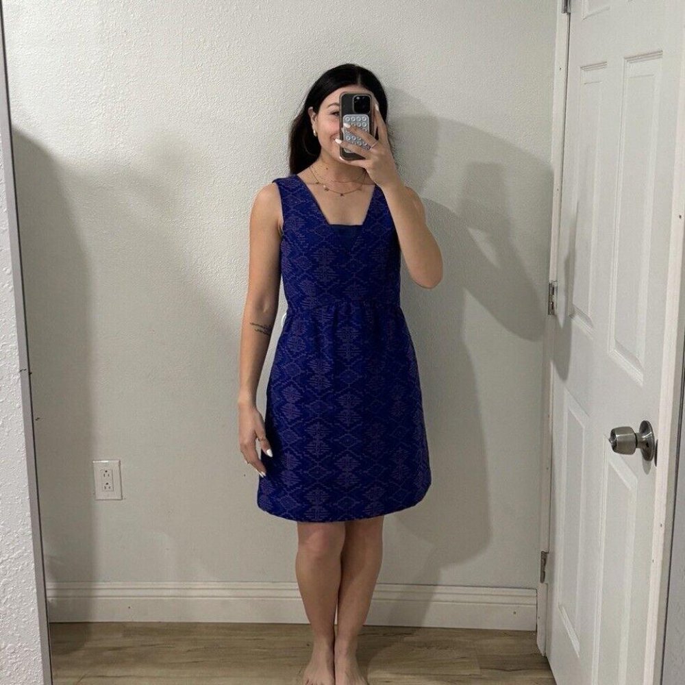 Anthropologie Women Size 4 Jacquard Fit Flare Maeve Blue Sheath Brocade‎ Dress - Picture 4 of 12